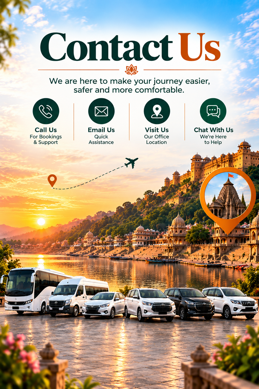Sunset Riverside Contact Us Travel Banner